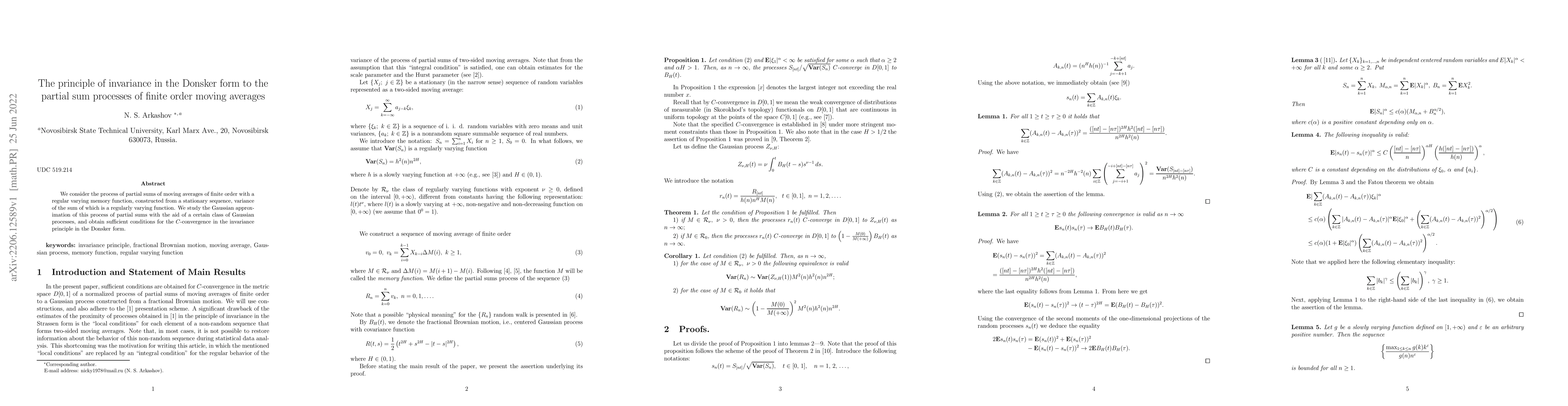 Thumbnail for The principle of invariance in the Donsker form to the partial sum
  processes of finite order moving averages
