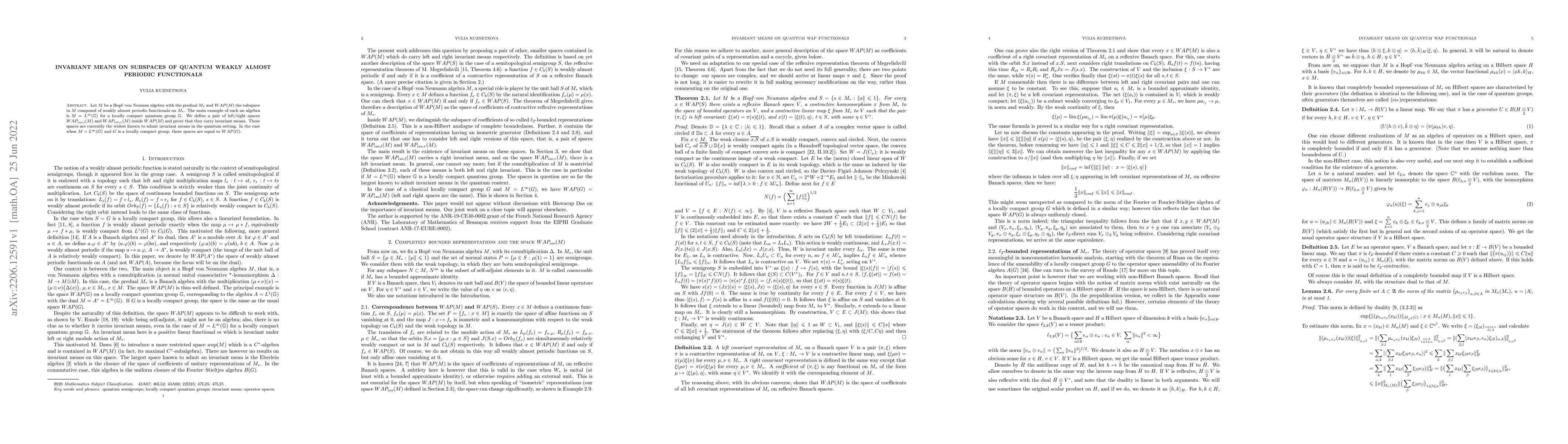 Thumbnail for Invariant means on subspaces of quantum weakly almost periodic
  functionals