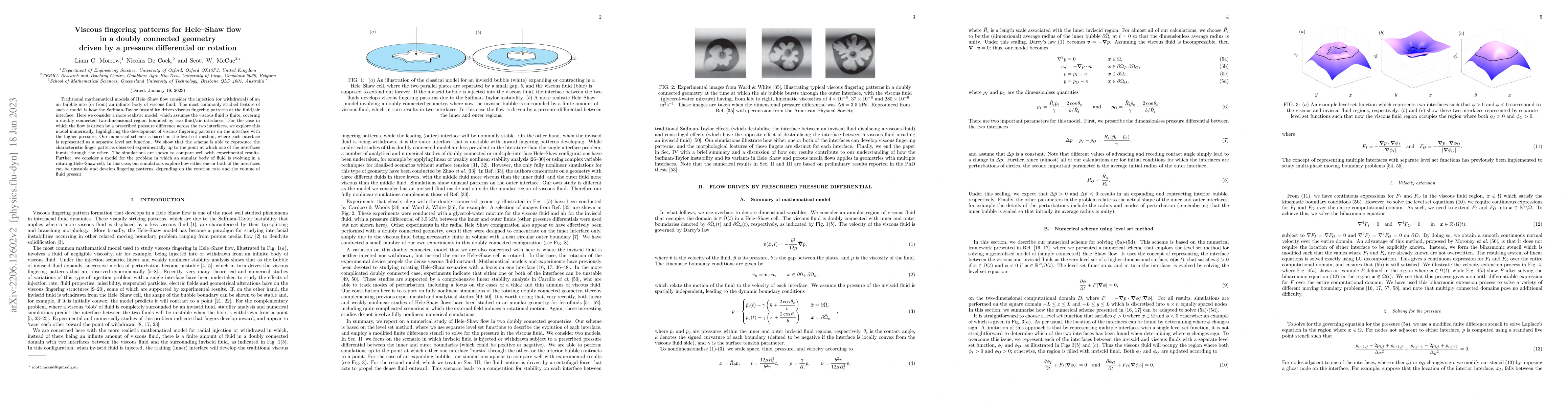 Thumbnail for Viscous fingering patterns for Hele--Shaw flow in a doubly connected
  geometry driven by a pressure differential or rotation