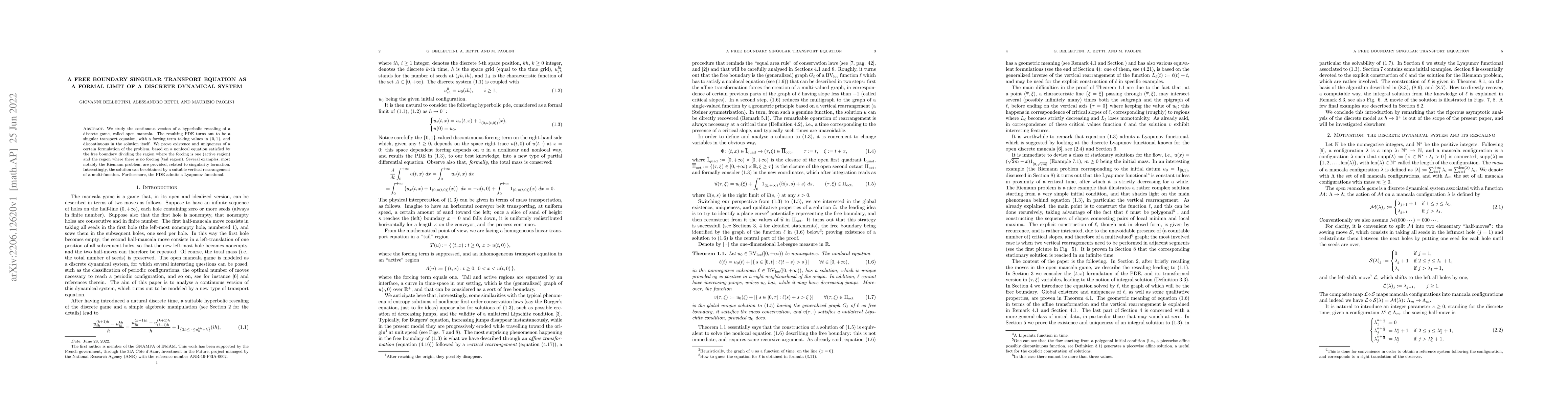Thumbnail for A free boundary singular transport equation as a formal limit of a
  discrete dynamical system