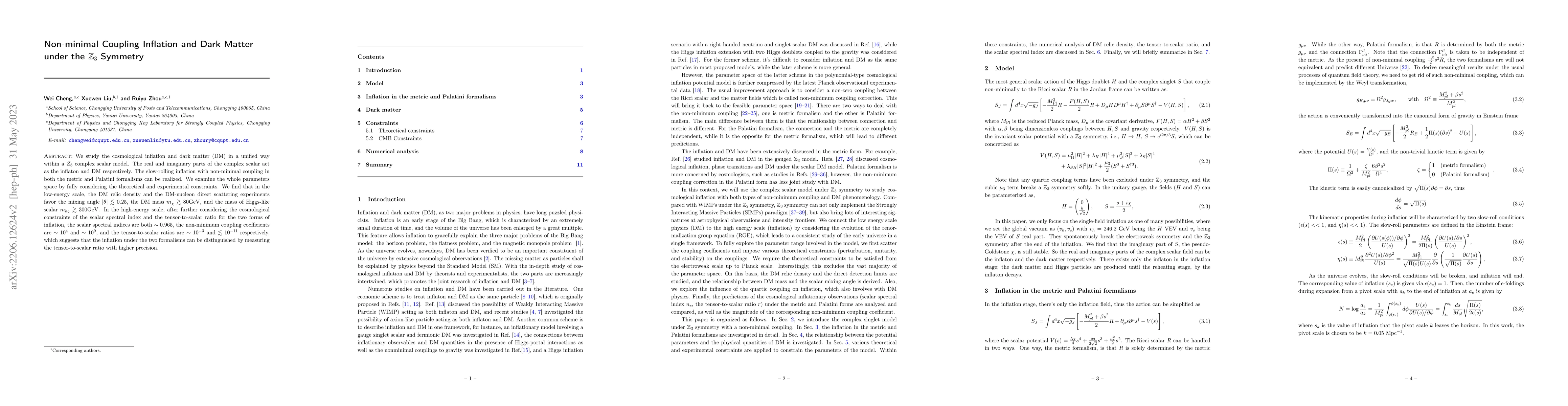 Thumbnail for Non-minimal Coupling Inflation and Dark Matter under the
  $\mathbb{Z}_{3}$ Symmetry