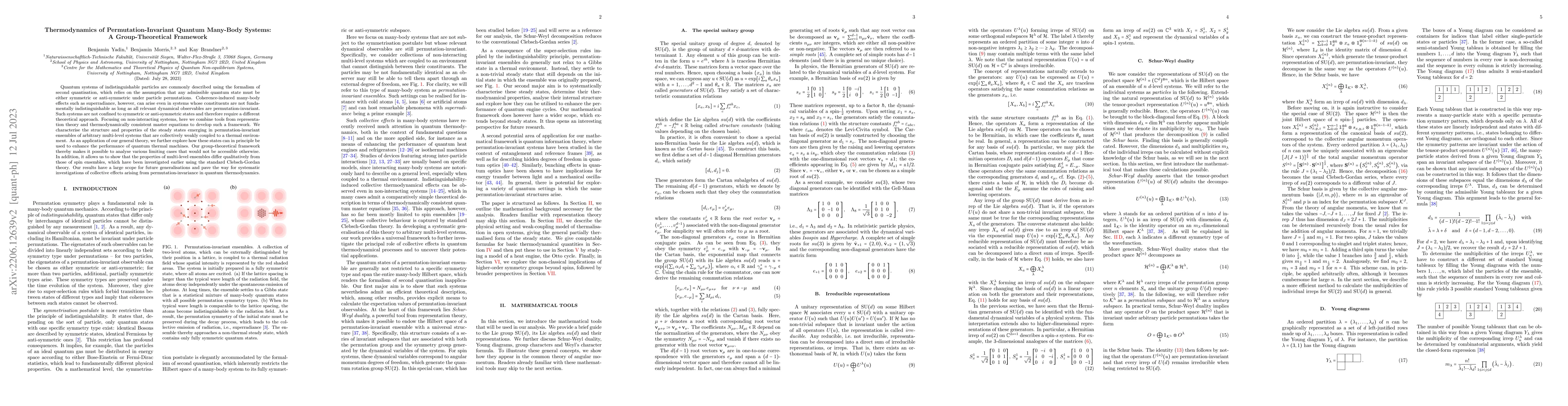 Thumbnail for Thermodynamics of Permutation-Invariant Quantum Many-Body Systems: A
  Group-Theoretical Framework