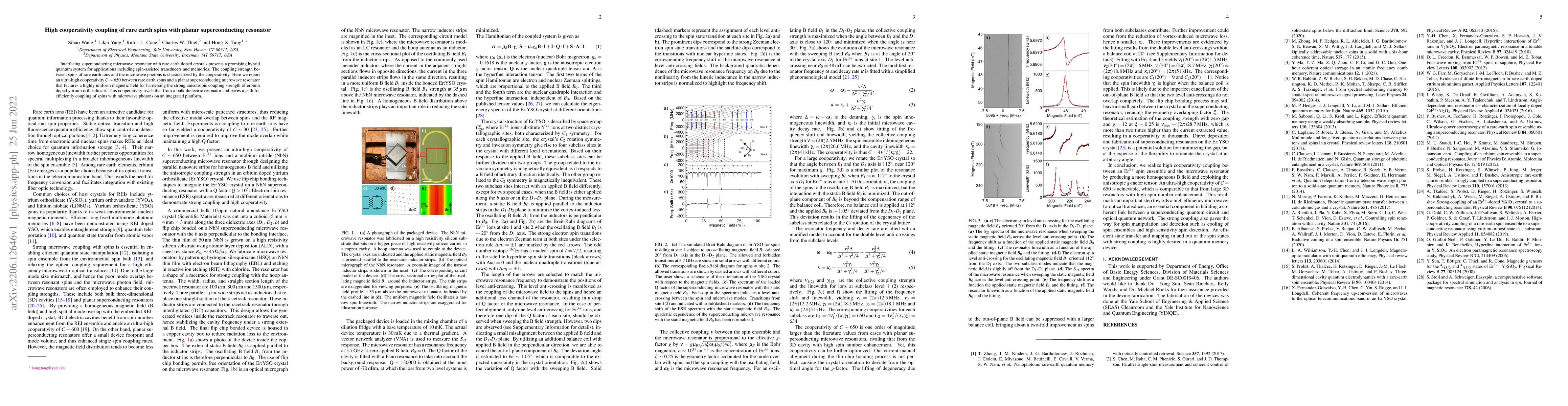 Thumbnail for High cooperativity coupling of rare earth spins with planar
  superconducting resonator
