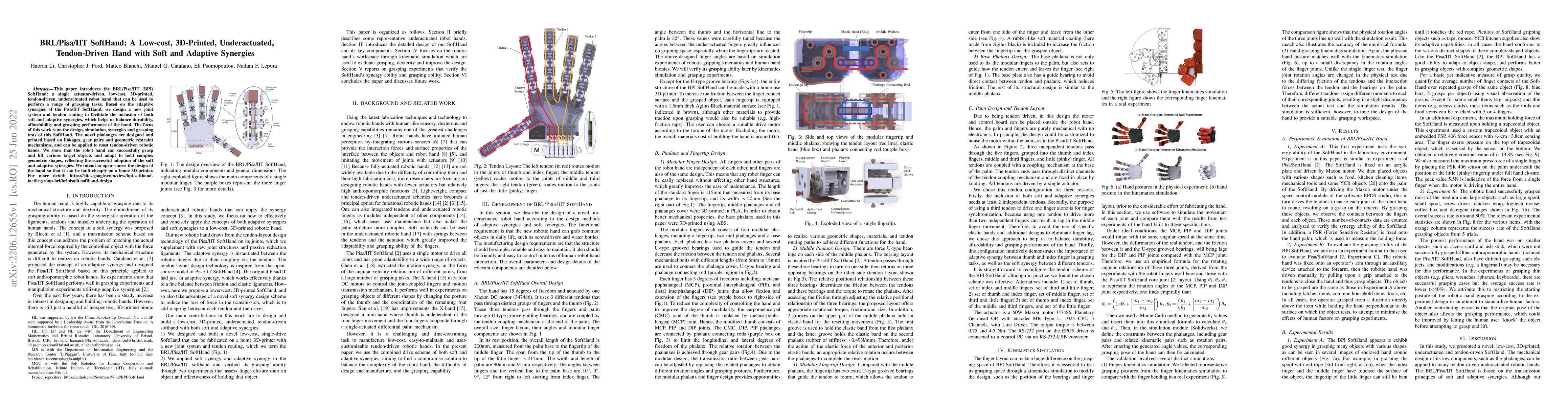 Thumbnail for BRL/Pisa/IIT SoftHand: A Low-cost, 3D-Printed, Underactuated,
  Tendon-Driven Hand with Soft and Adaptive Synergies