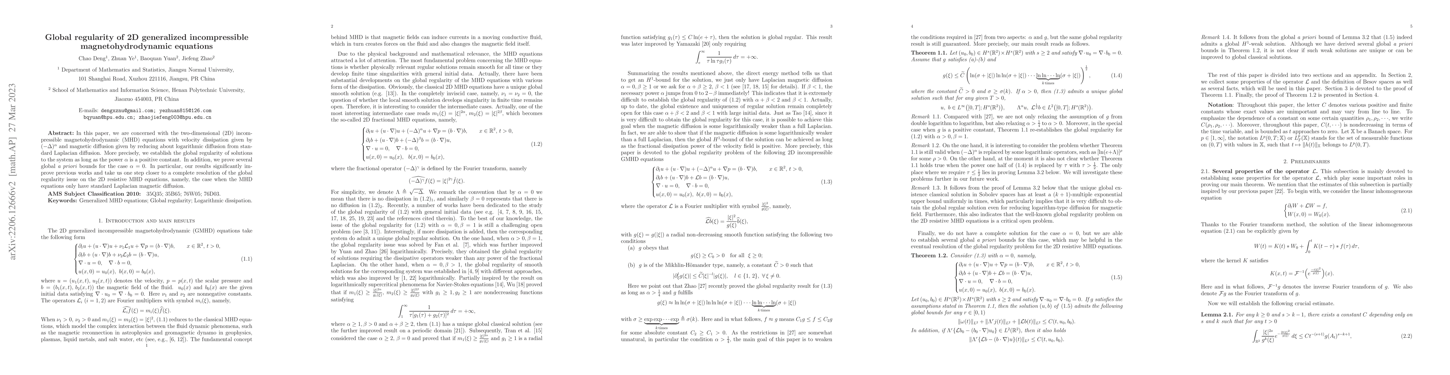 Thumbnail for Global regularity of 2D generalized incompressible magnetohydrodynamic
  equations