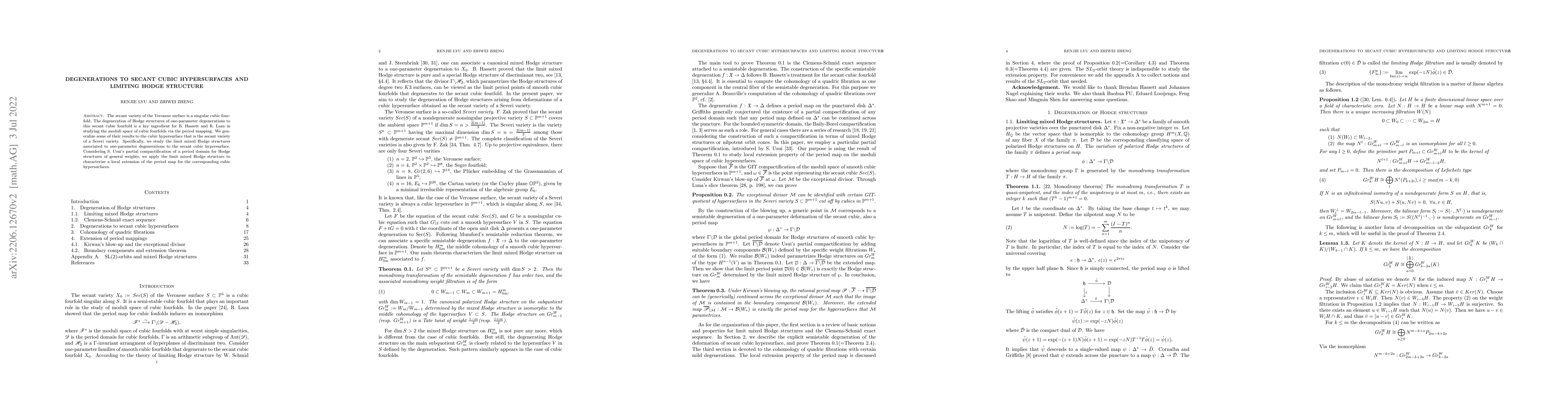Thumbnail for Degenerations to secant cubic hypersurfaces and limiting Hodge structure