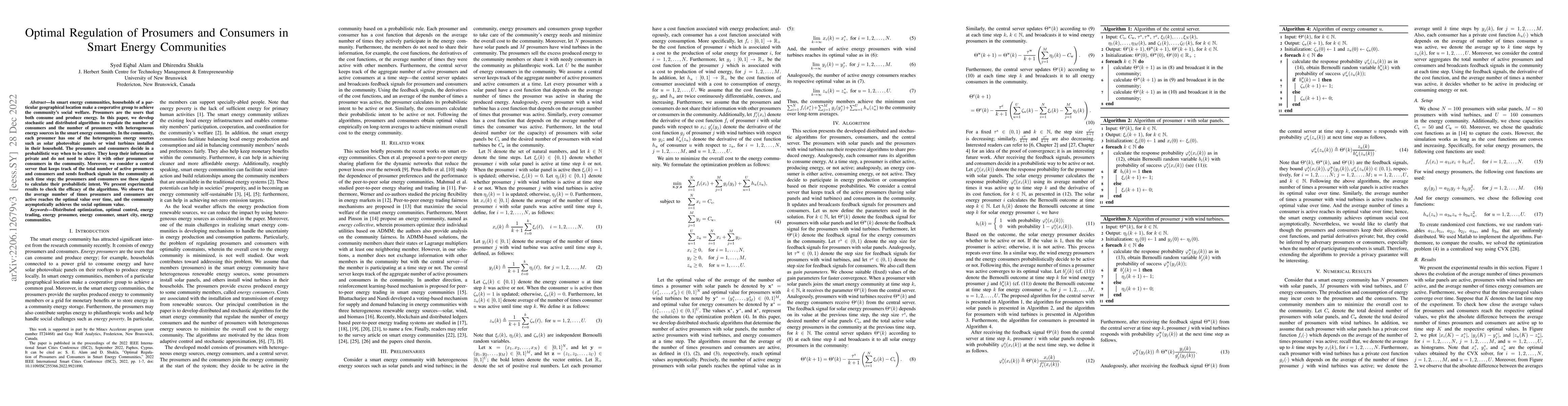 Thumbnail for Optimal Regulation of Prosumers and Consumers in Smart Energy
  Communities