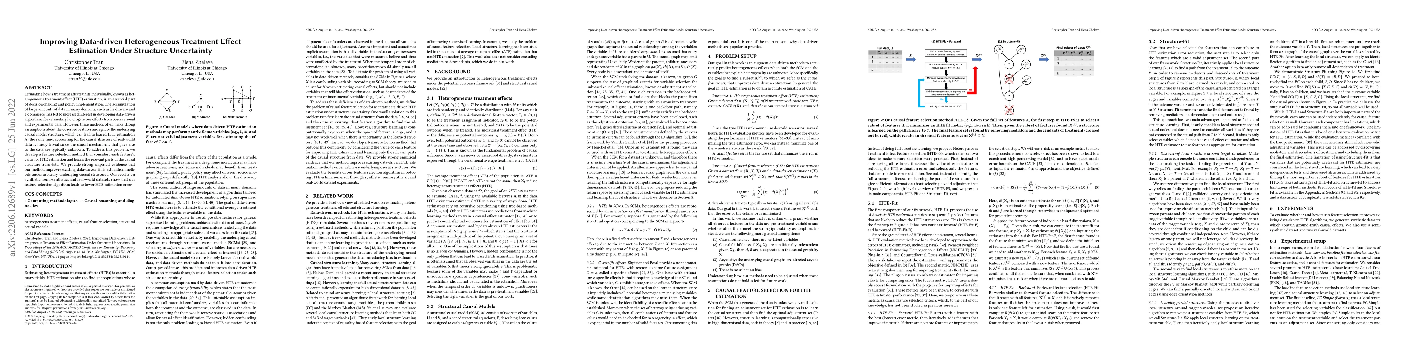 Thumbnail for Improving Data-driven Heterogeneous Treatment Effect Estimation Under
  Structure Uncertainty