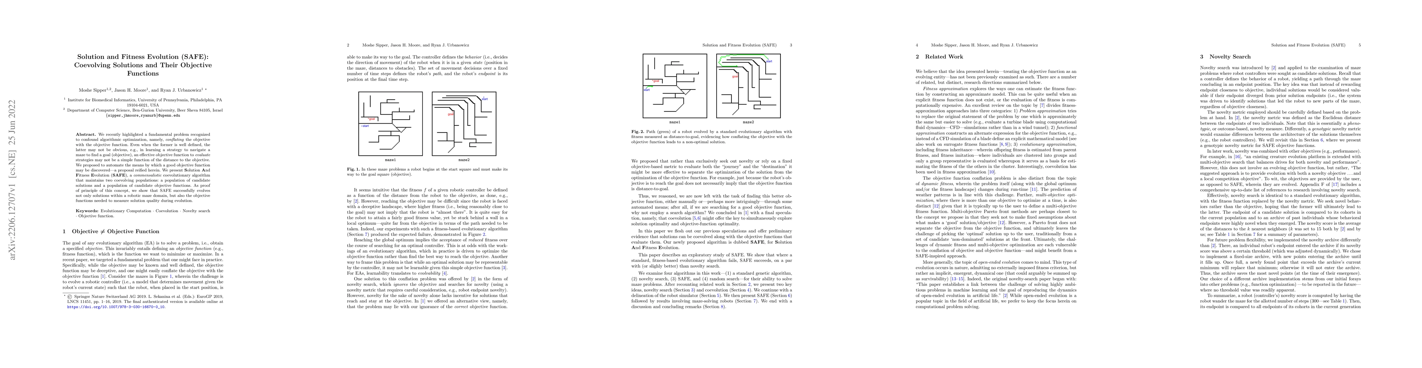 Thumbnail for Solution and Fitness Evolution (SAFE): Coevolving Solutions and Their
  Objective Functions
