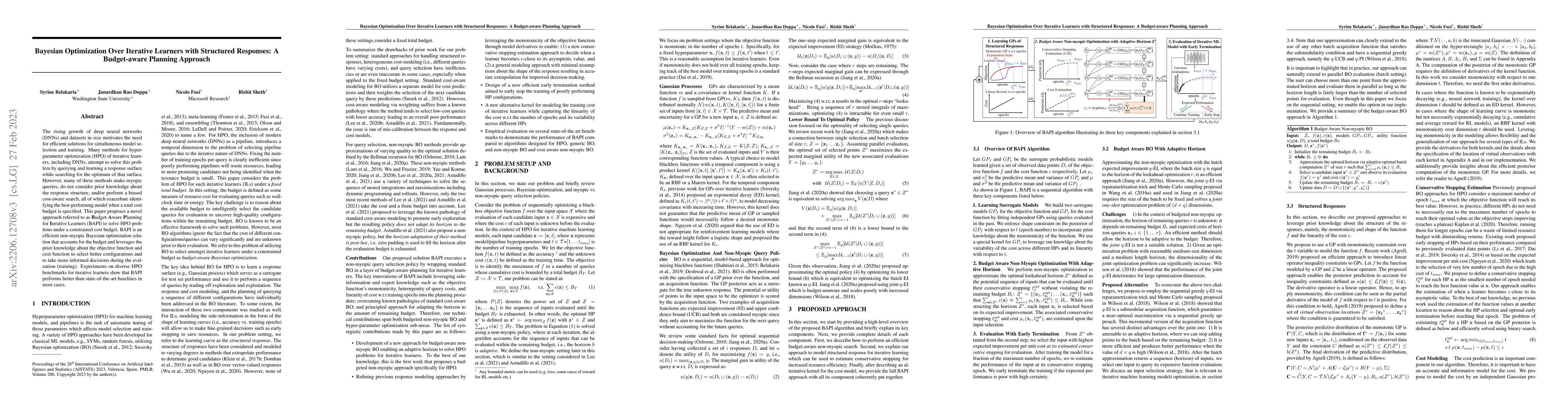 Thumbnail for Bayesian Optimization Over Iterative Learners with Structured Responses:
  A Budget-aware Planning Approach