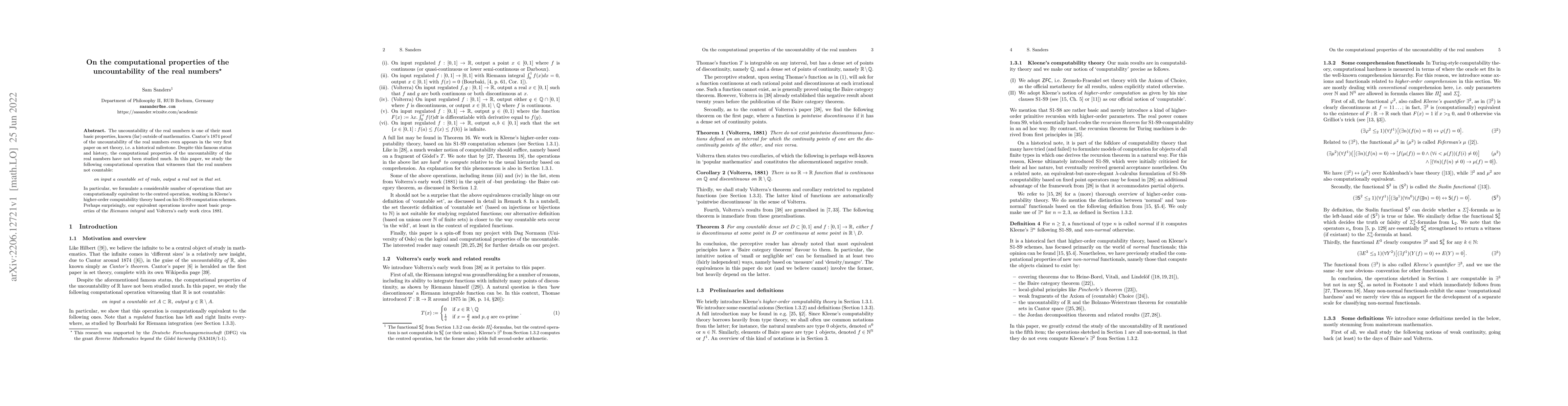 Thumbnail for On the computational properties of the uncountability of the real
  numbers