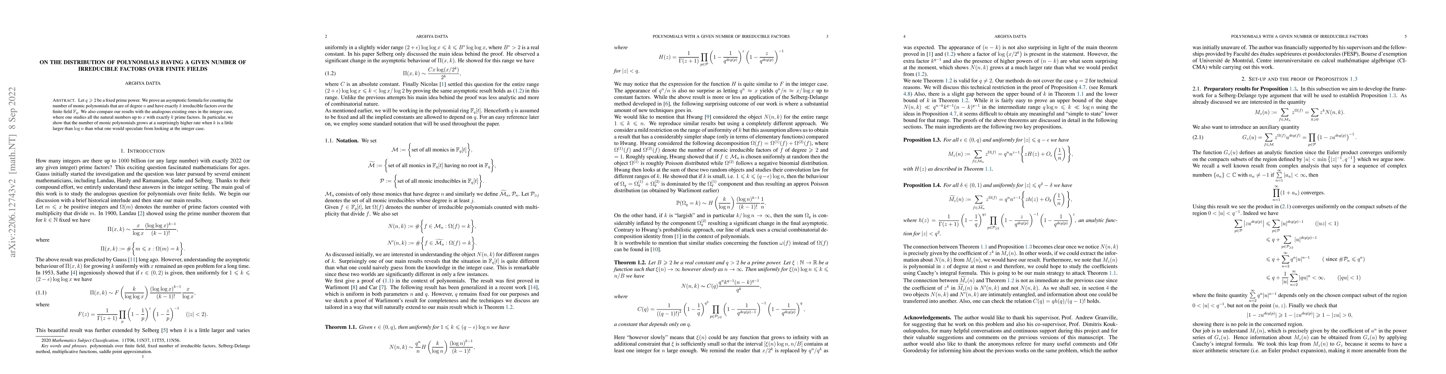 Thumbnail for On the distribution of polynomials having a given number of irreducible
  factors over finite fields