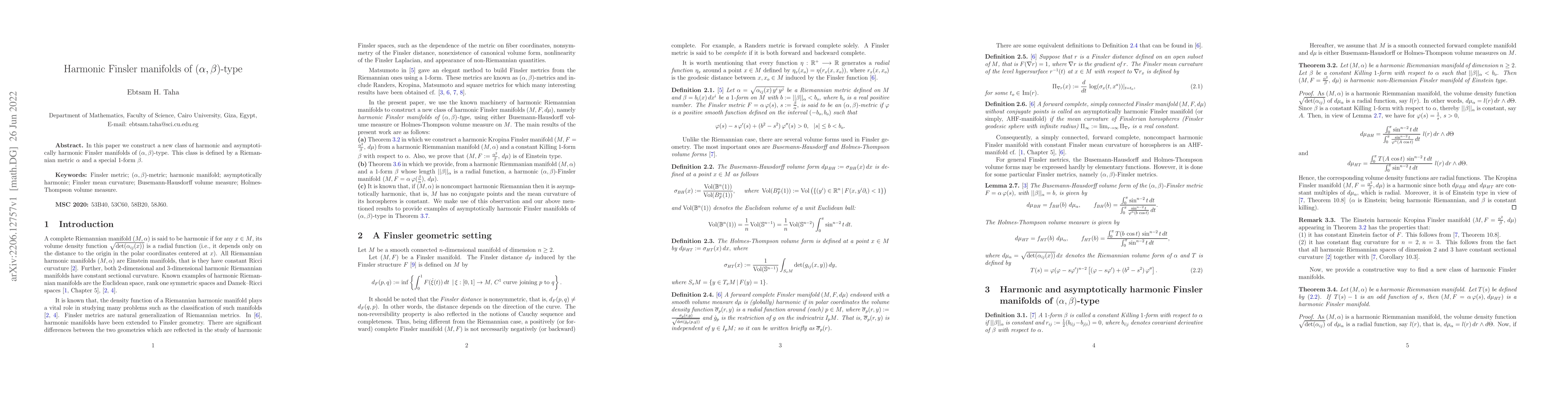 Thumbnail for Harmonic Finsler manifolds of $({\alpha}, \beta)$-type