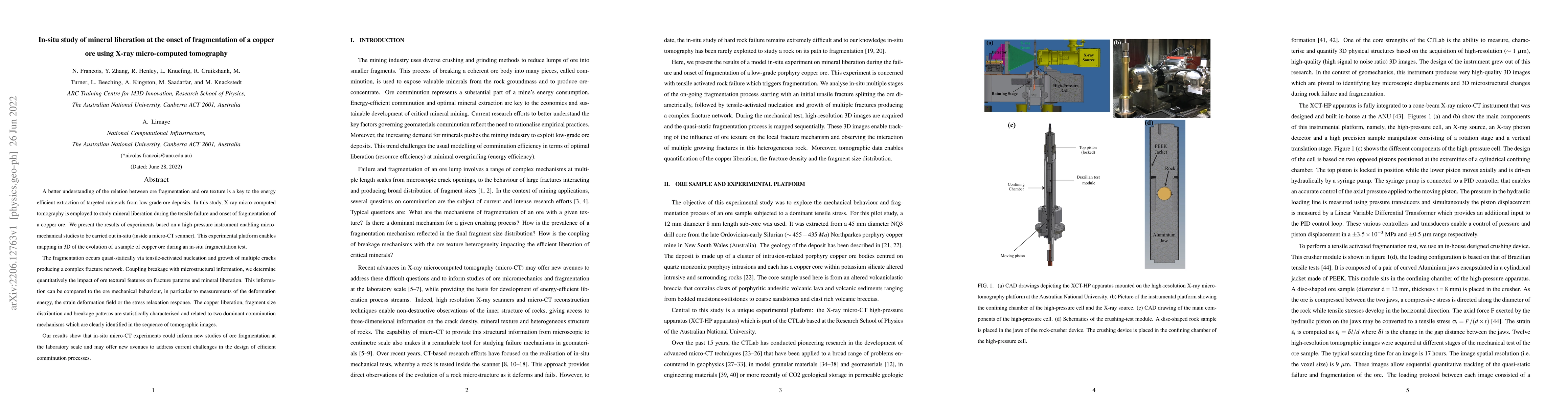 Thumbnail for In-situ study of mineral liberation at the onset of fragmentation of a
  copper ore using X-ray micro-computed tomography