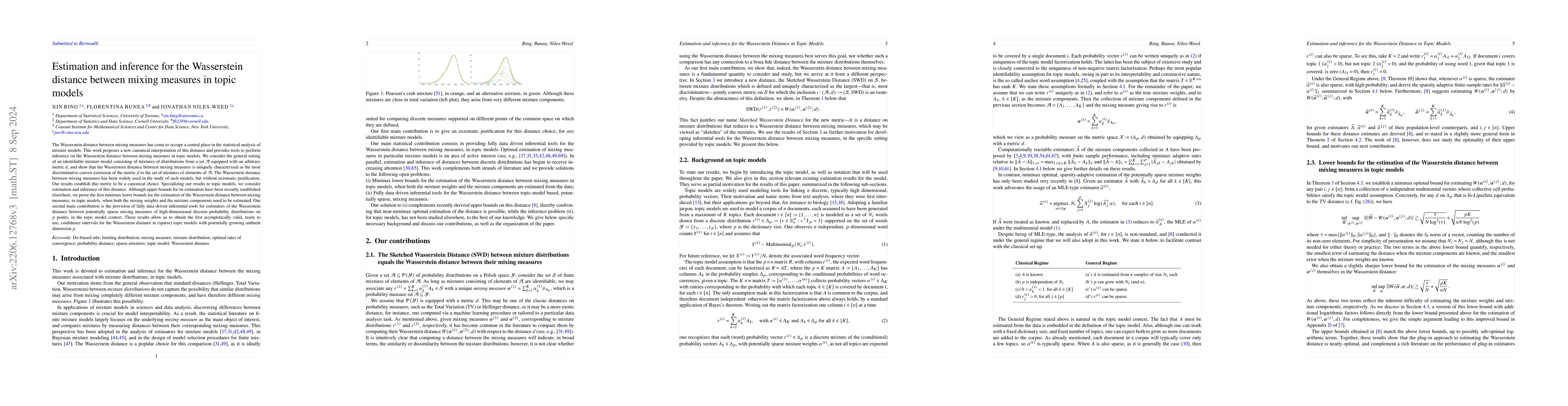 Thumbnail for Estimation and inference for the Wasserstein distance between mixing
  measures in topic models