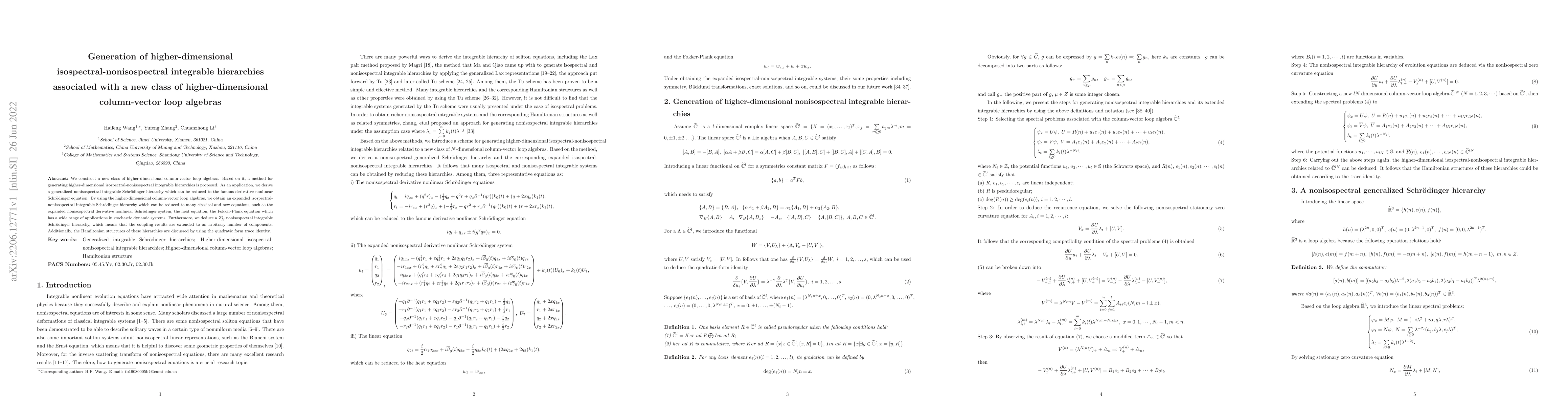 Thumbnail for Generation of higher-dimensional isospectral-nonisospectral integrable
  hierarchies associated with a new class of higher-dimensional column-vector
  loop algebras