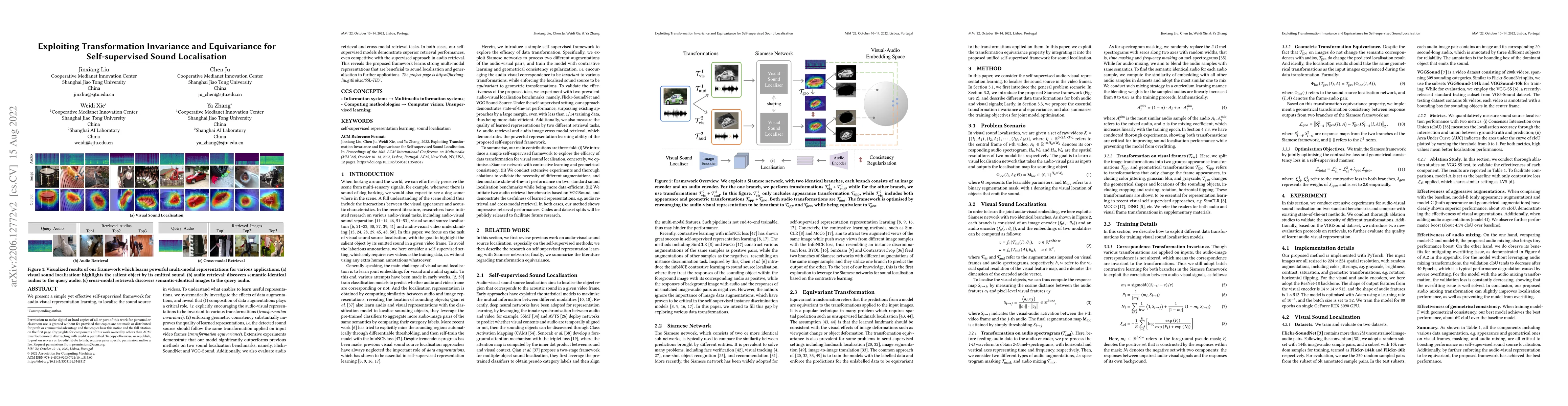 Thumbnail for Exploiting Transformation Invariance and Equivariance for
  Self-supervised Sound Localisation