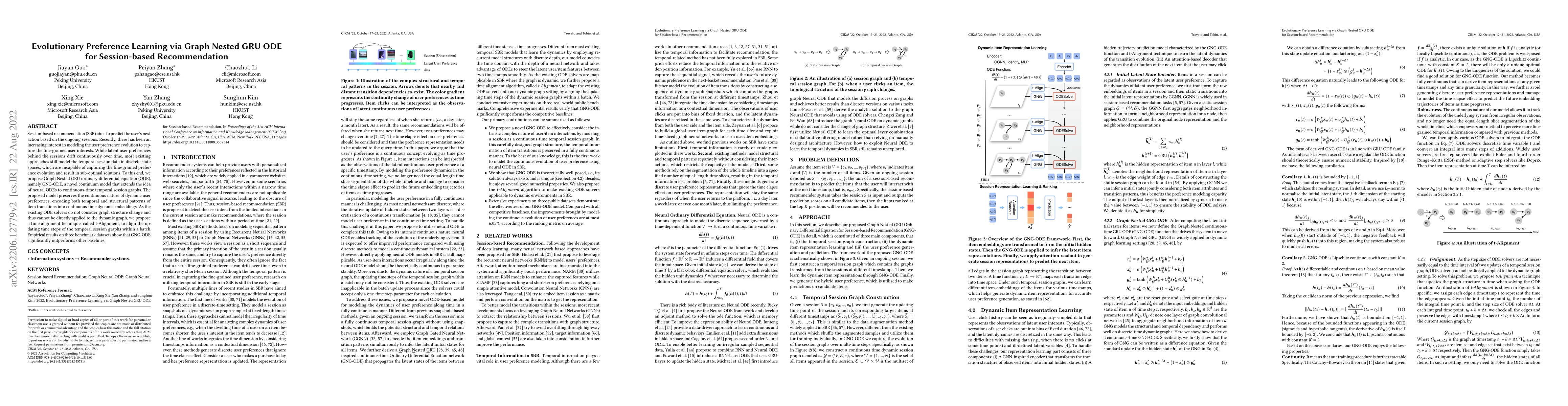 Thumbnail for Evolutionary Preference Learning via Graph Nested GRU ODE for
  Session-based Recommendation