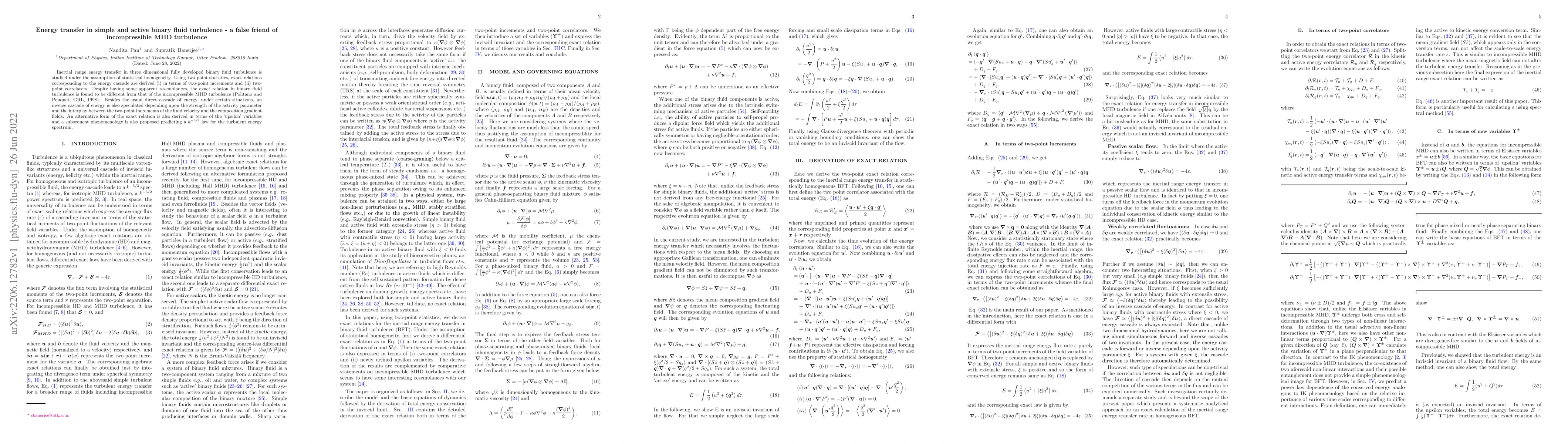 Thumbnail for Energy transfer in simple and active binary fluid turbulence {\bf {-}} a
  false friend of incompressible MHD turbulence