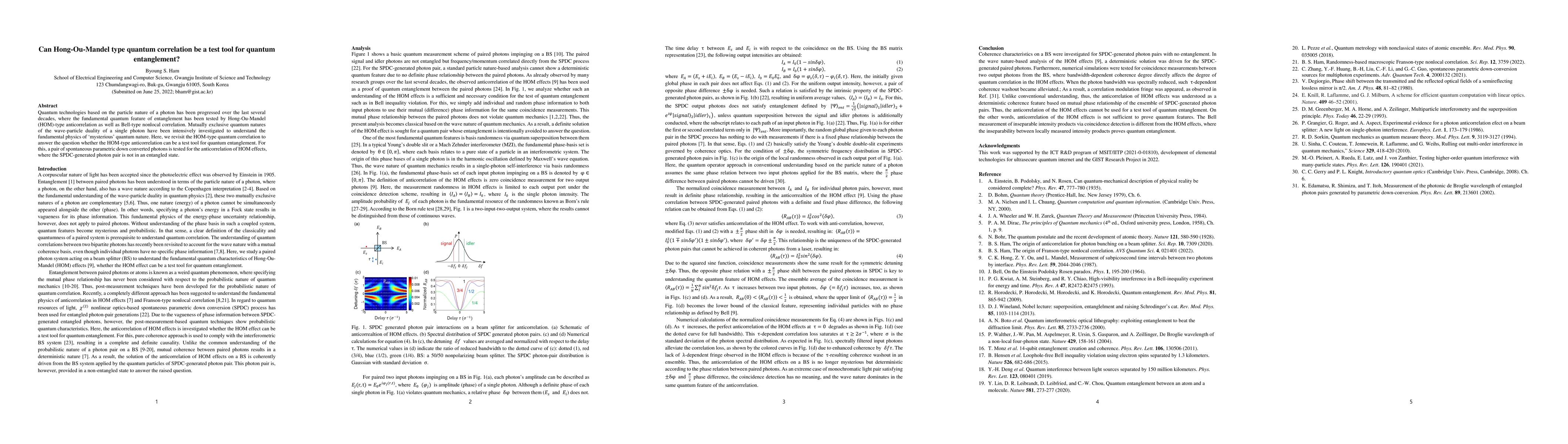 Thumbnail for Can Hong-Ou-Mandel type quantum correlation be a test tool for quantum
  entanglement?