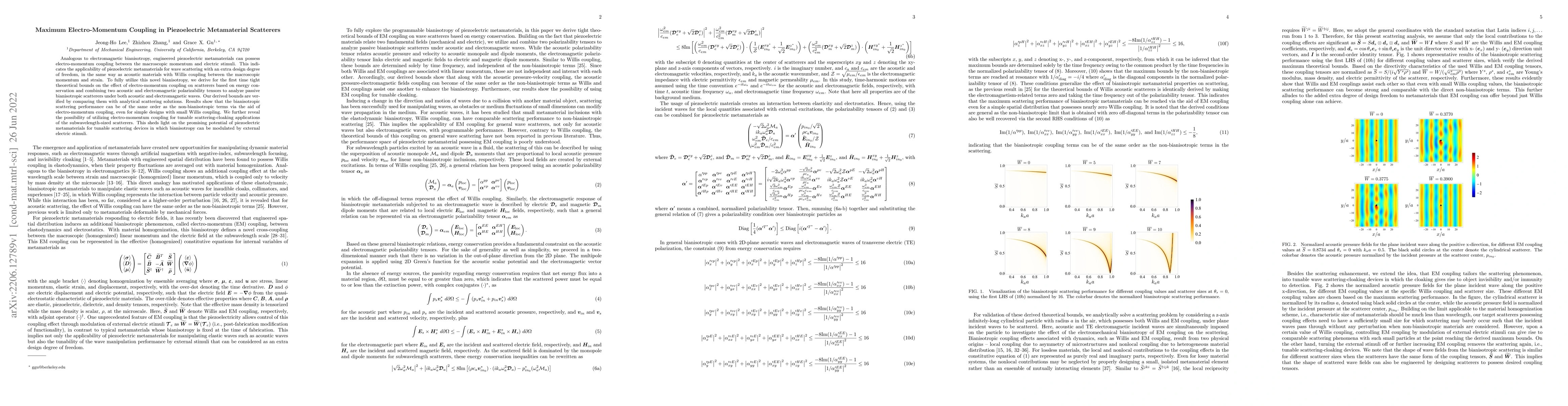Thumbnail for Maximum Electro-Momentum Coupling in Piezoelectric Metamaterial
  Scatterers
