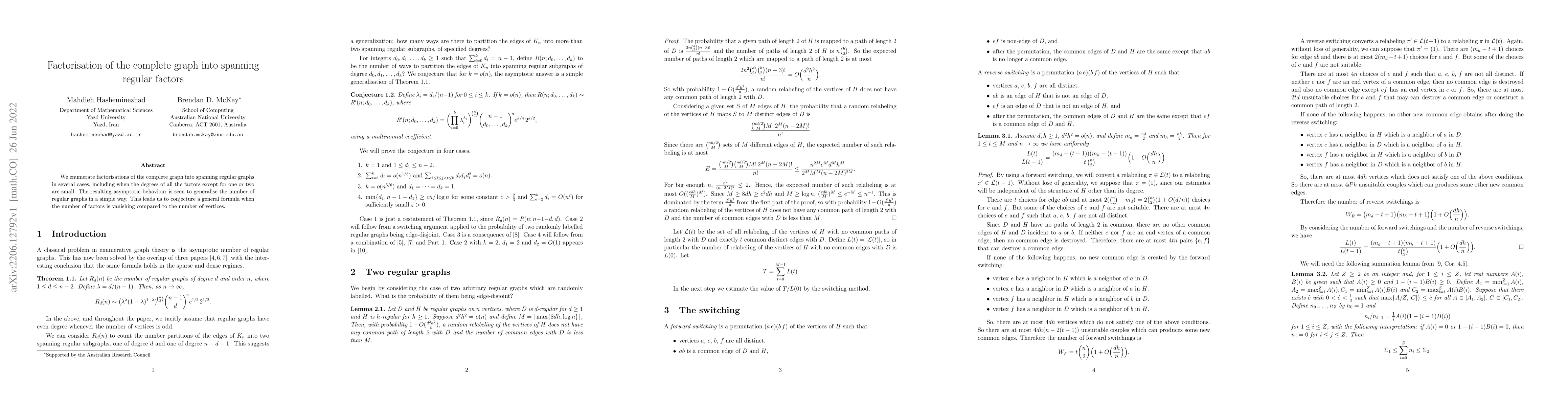 Thumbnail for Factorisation of the complete graph into spanning regular factors