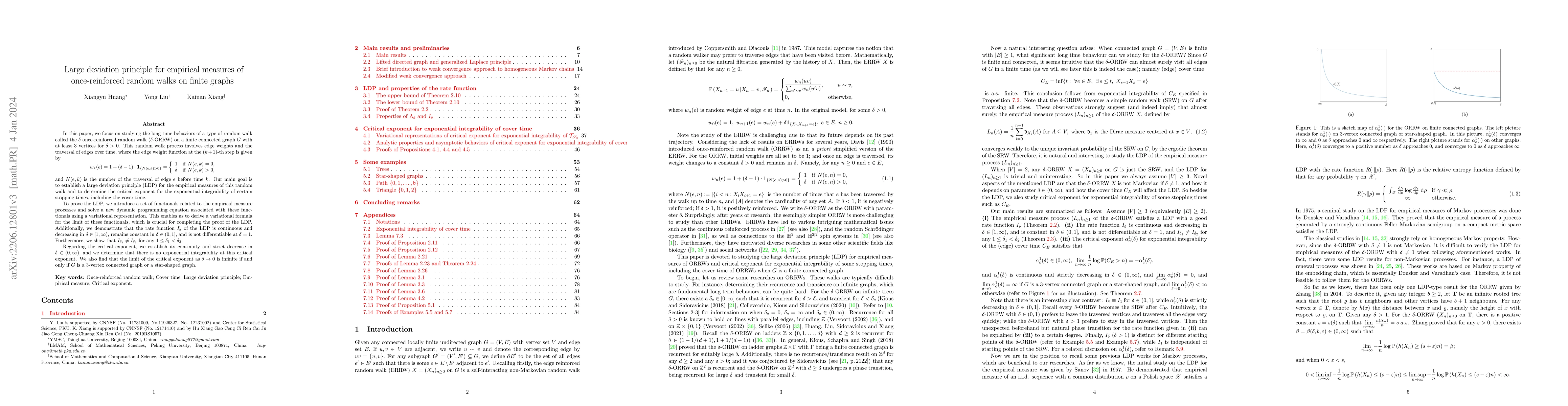 Thumbnail for Large deviation principle for empirical measures of once-reinforced
  random walks on finite graphs