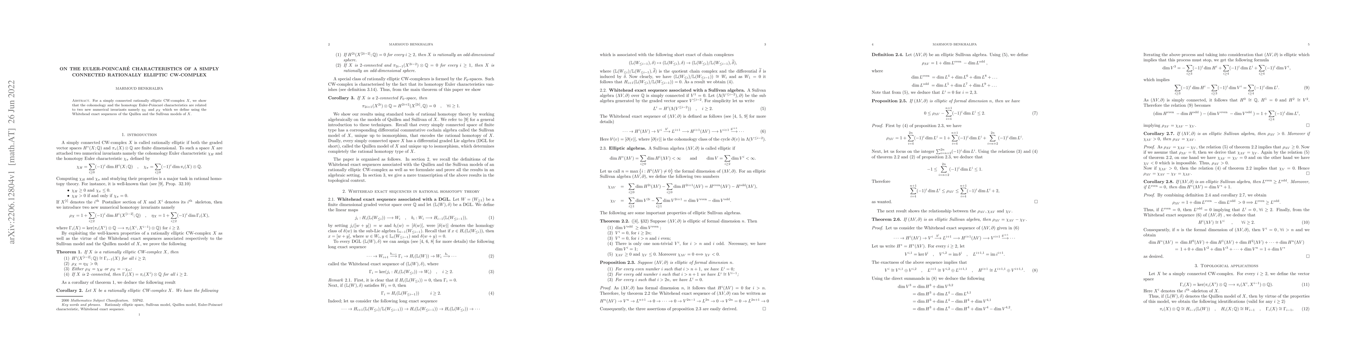 Thumbnail for On the Euler-Poincar\'{e} characteristics of a simply connected
  rationally elliptic CW-complex