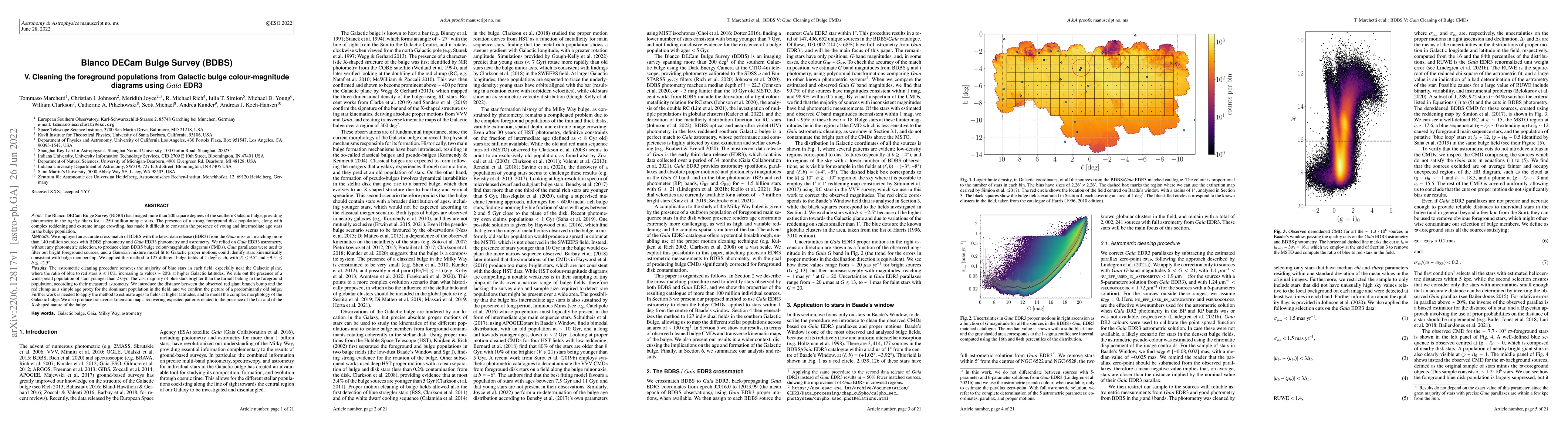Thumbnail for Blanco DECam Bulge Survey (BDBS) V. Cleaning the foreground populations
  from Galactic bulge colour-magnitude diagrams using Gaia EDR3