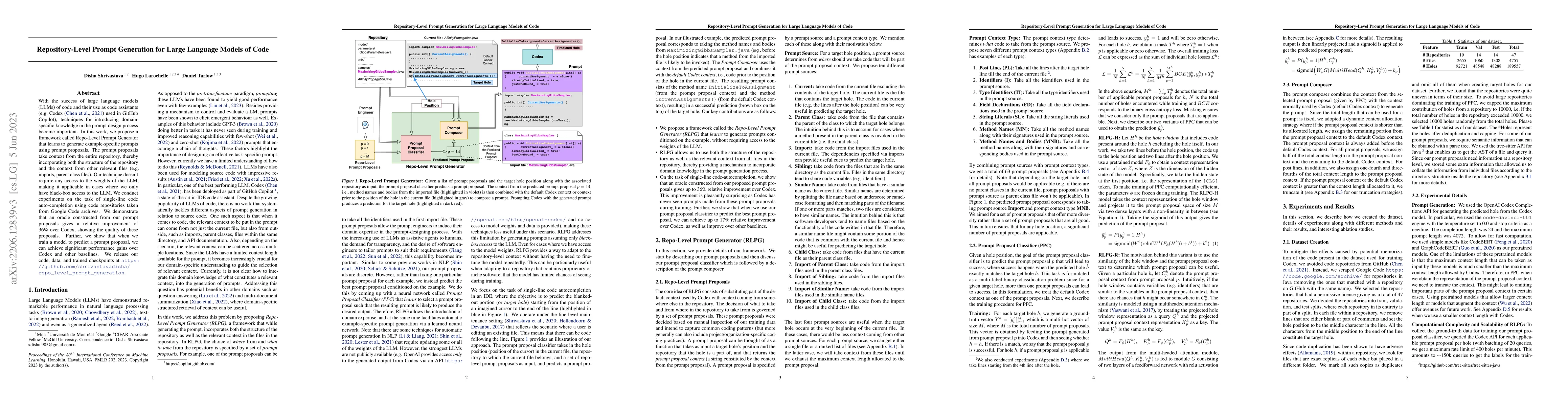 Thumbnail for Repository-Level Prompt Generation for Large Language Models of Code