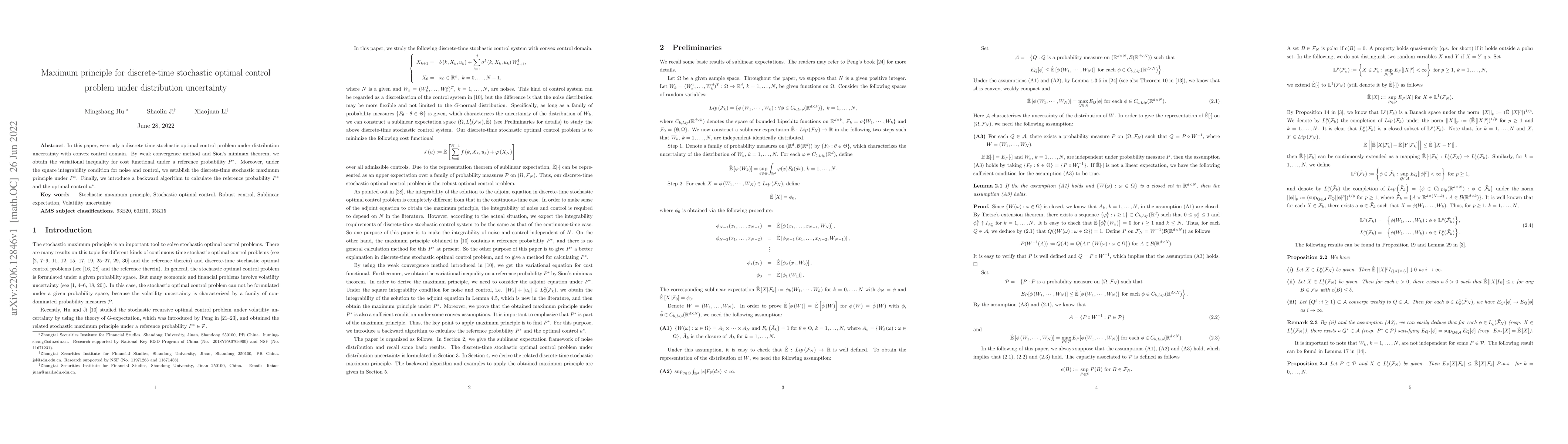 Thumbnail for Maximum principle for discrete-time stochastic optimal control problem
  under distribution uncertainty
