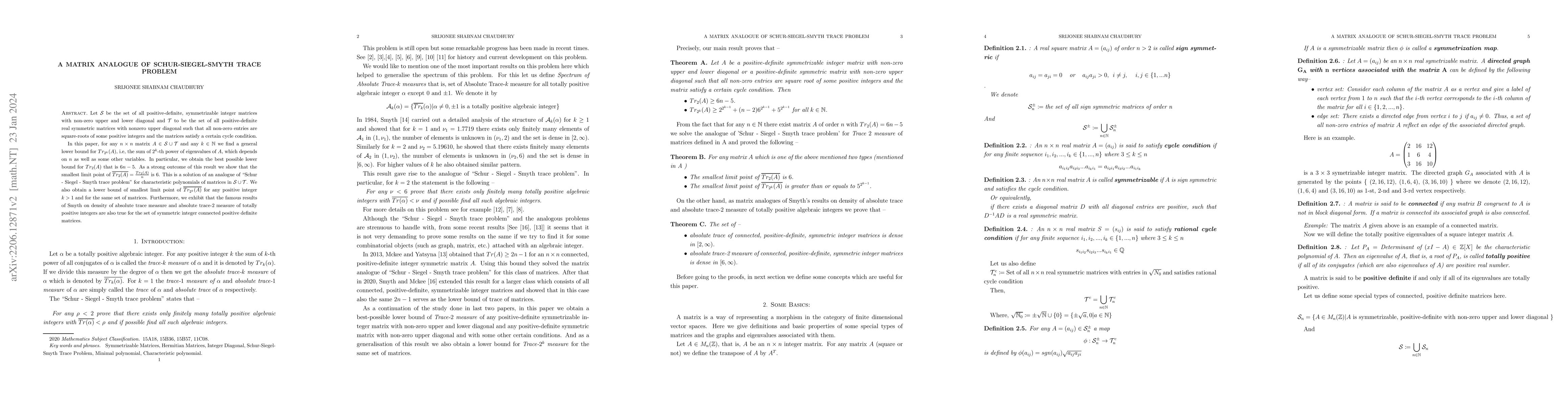 Thumbnail for A Matrix Analogue of Schur-Siegel-Smyth Trace Problem