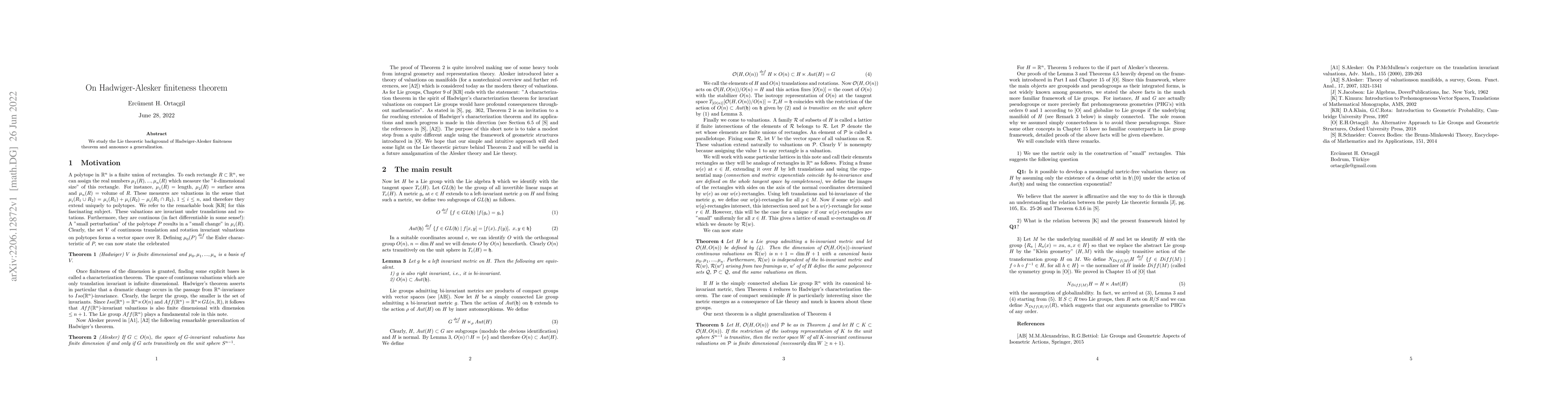 Thumbnail for On Hadwiger-Alesker finiteness theorem
