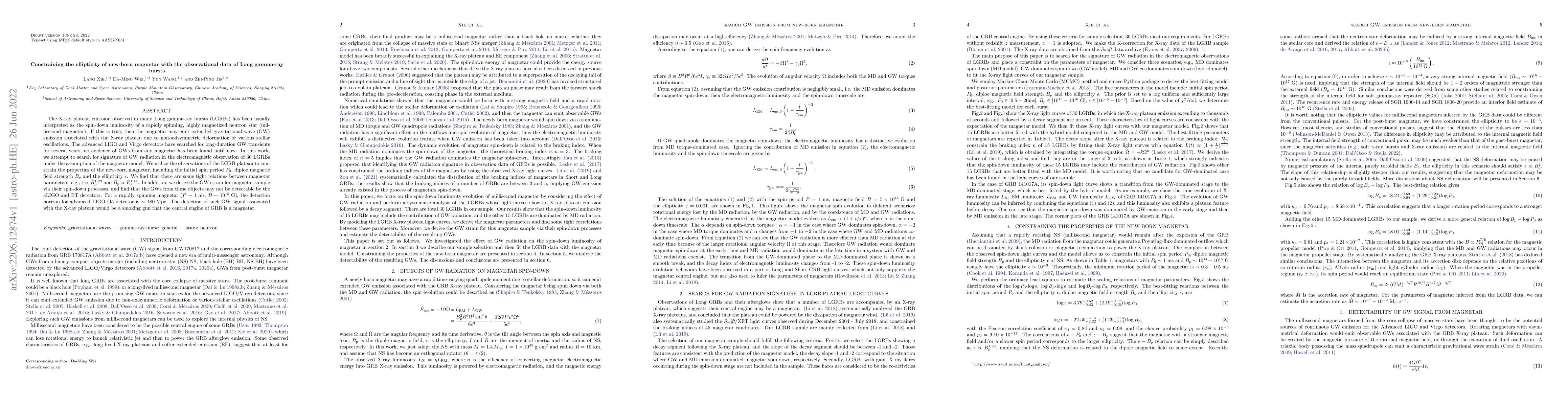 Thumbnail for Constraining the ellipticity of new-born magnetar with the observational
  data of Long gamma-ray bursts