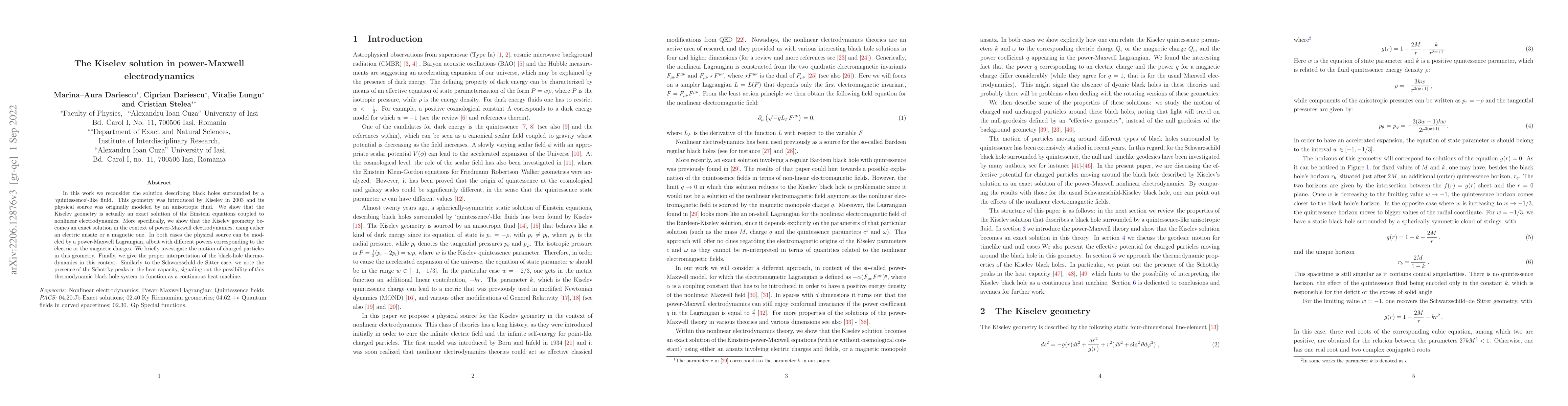 Thumbnail for The Kiselev solution in power-Maxwell electrodynamics