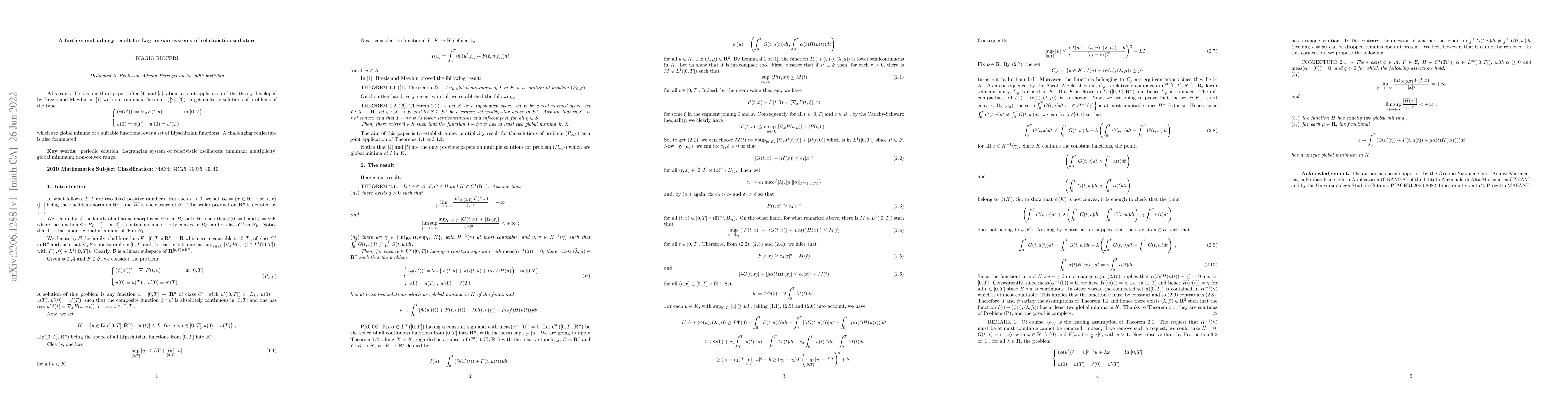 Thumbnail for A further multiplicity result for Lagrangian systems of relativistic
  oscillators