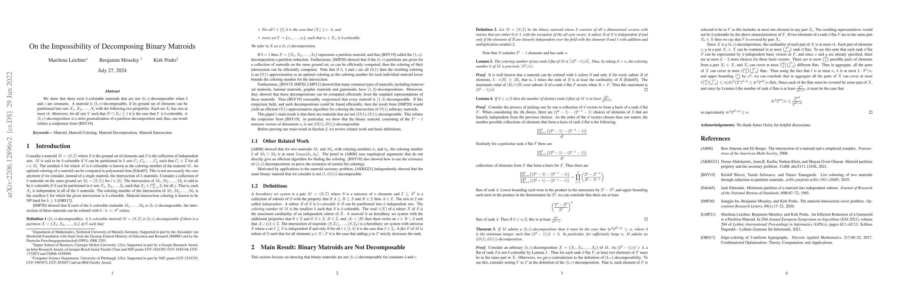 Thumbnail for On the Impossibility of Decomposing Binary Matroids