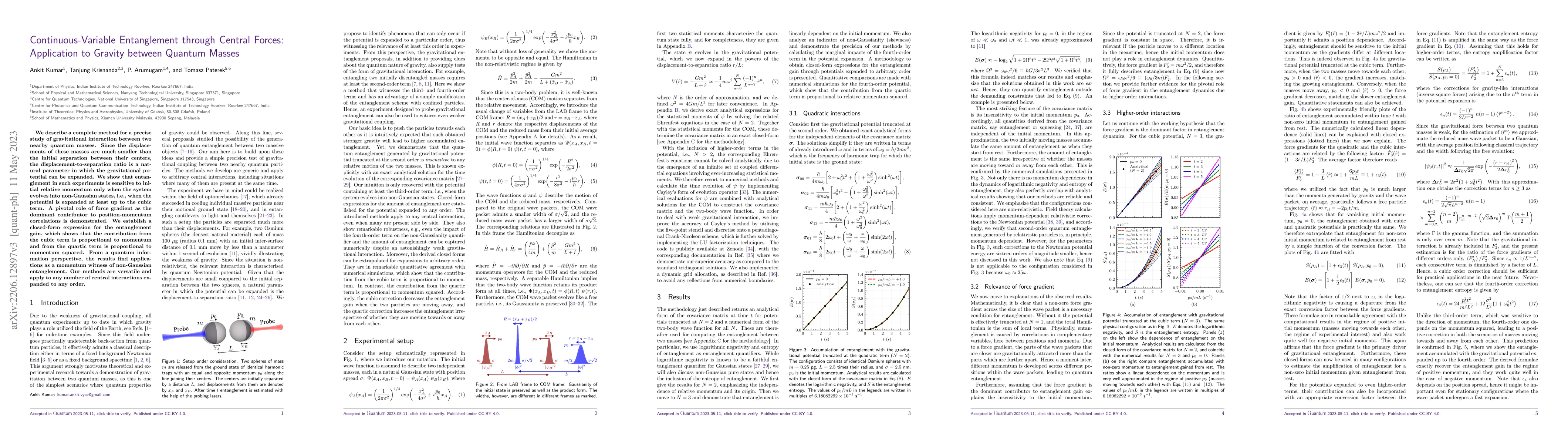 Thumbnail for Continuous-Variable Entanglement through Central Forces: Application to
  Gravity between Quantum Masses