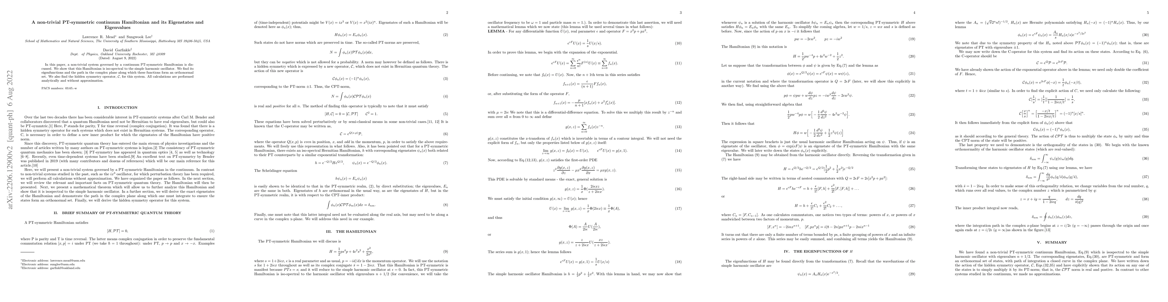 Thumbnail for A non-trivial PT-symmetric continuum Hamiltonian and its Eigenstates and
  Eigenvalues
