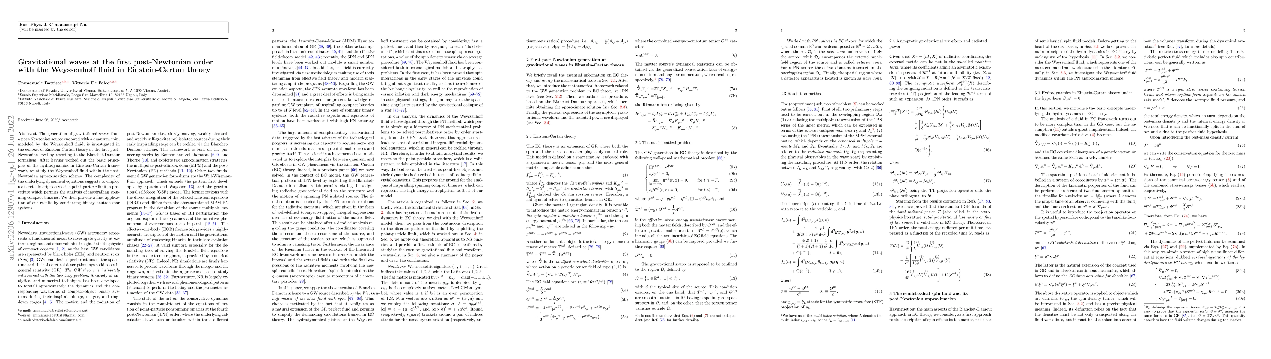 Thumbnail for Gravitational waves at the first post-Newtonian order with the
  Weyssenhoff fluid in Einstein-Cartan theory