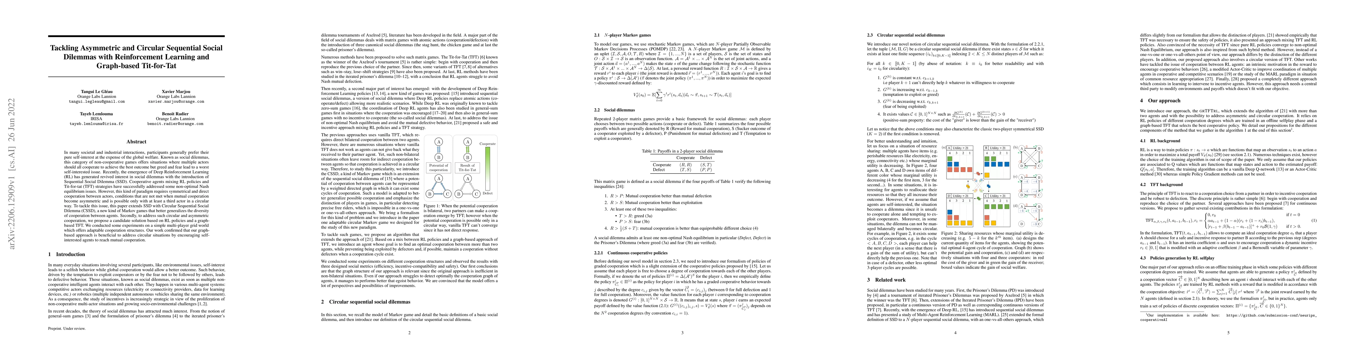 Thumbnail for Tackling Asymmetric and Circular Sequential Social Dilemmas with
  Reinforcement Learning and Graph-based Tit-for-Tat