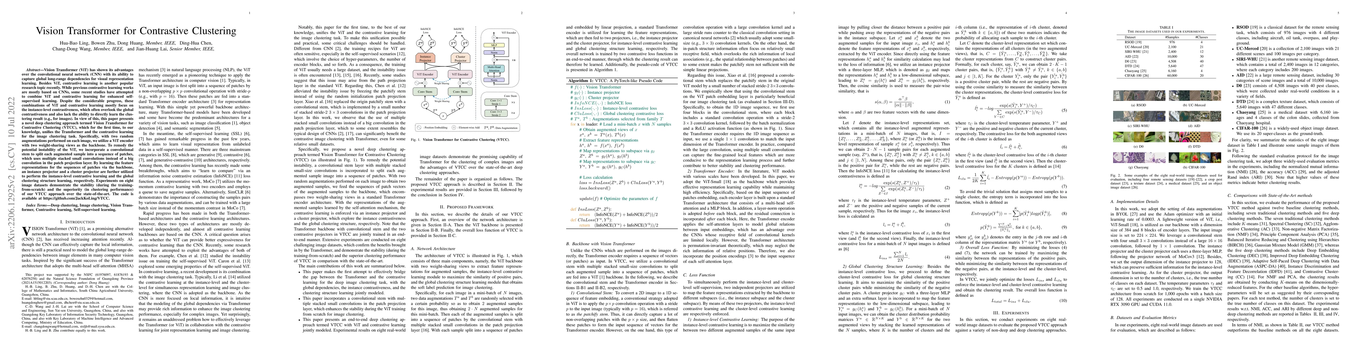 Thumbnail for Vision Transformer for Contrastive Clustering