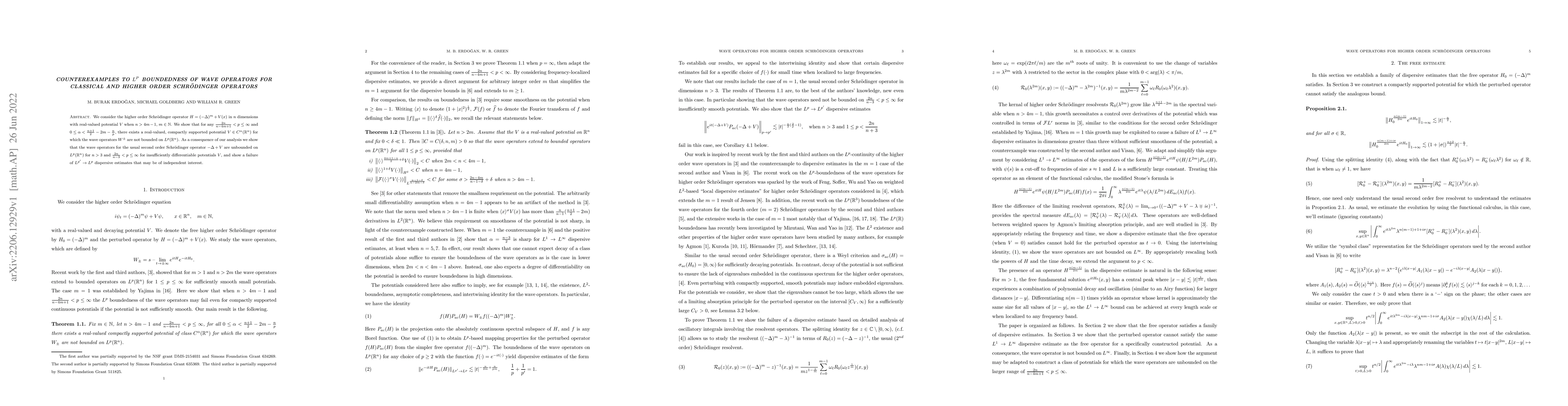Thumbnail for Counterexamples to $L^p$ boundedness of wave operators for classical and
  higher order Schr\"odinger operators