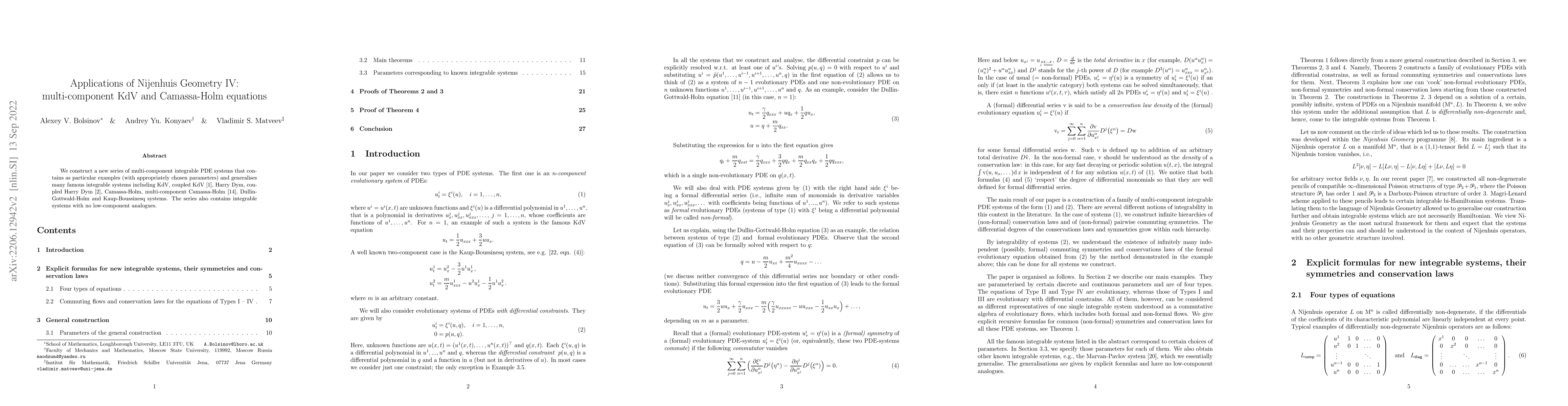 Thumbnail for Applications of Nijenhuis Geometry IV: multicomponent KdV and
  Camassa-Holm equations