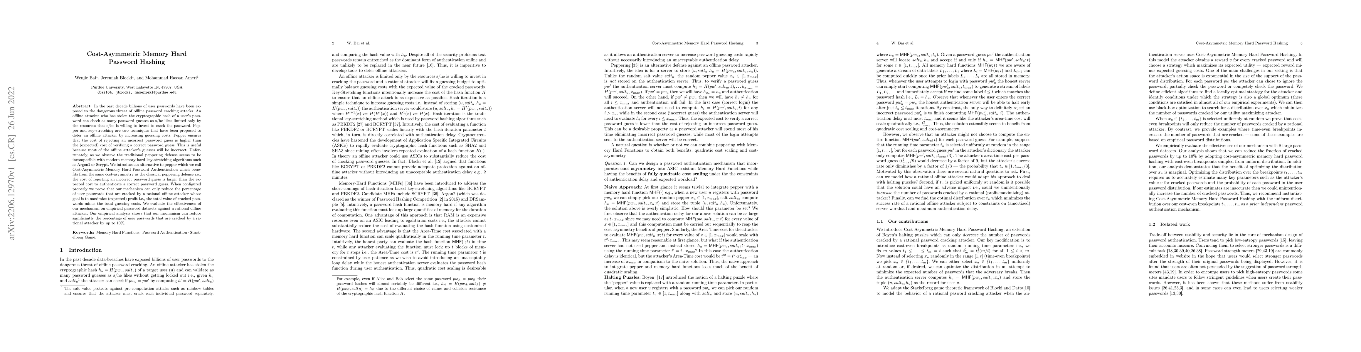 Thumbnail for Cost-Asymmetric Memory Hard Password Hashing