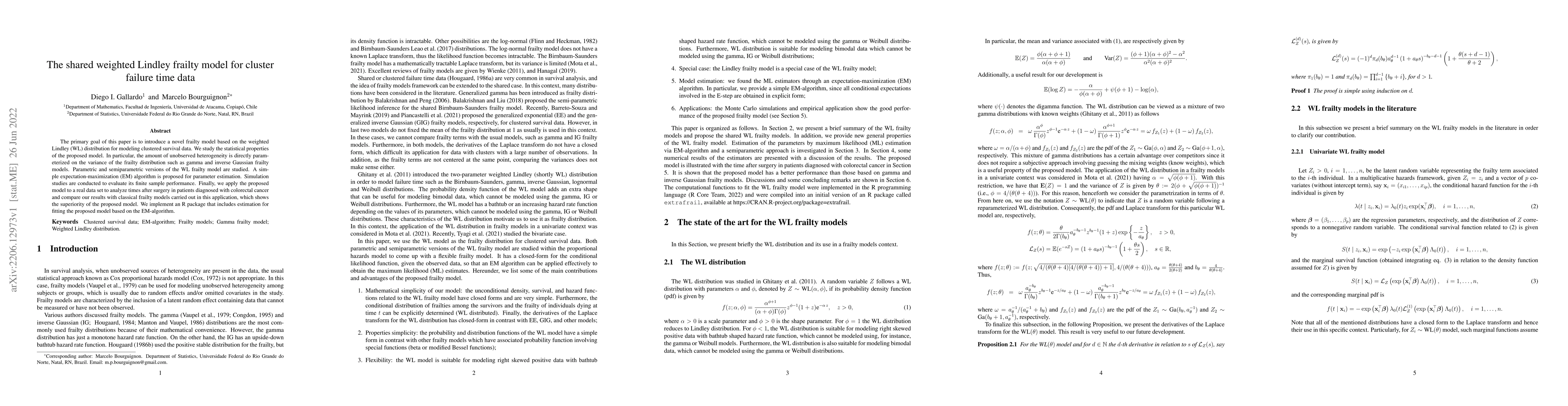 Thumbnail for The shared weighted Lindley frailty model for cluster failure time data