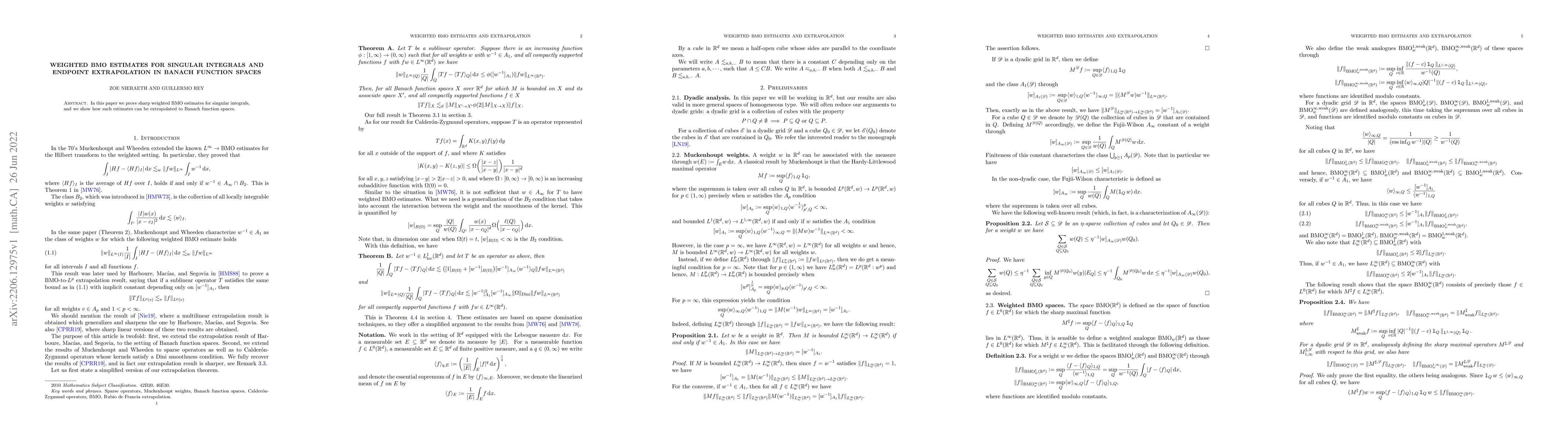 Thumbnail for Weighted BMO estimates for singular integrals and endpoint extrapolation
  in Banach function spaces