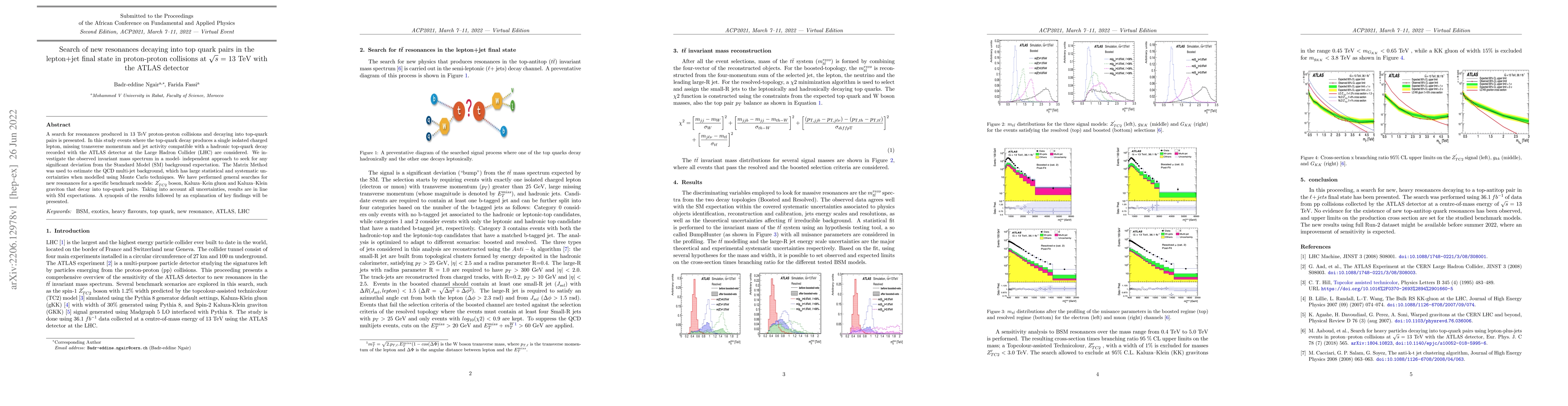 Thumbnail for Search of new resonances decaying into top quark pairs in the lepton+jet
  final state in proton-proton collisions at $\sqrt{s}$ = 13 TeV with the ATLAS
  detector