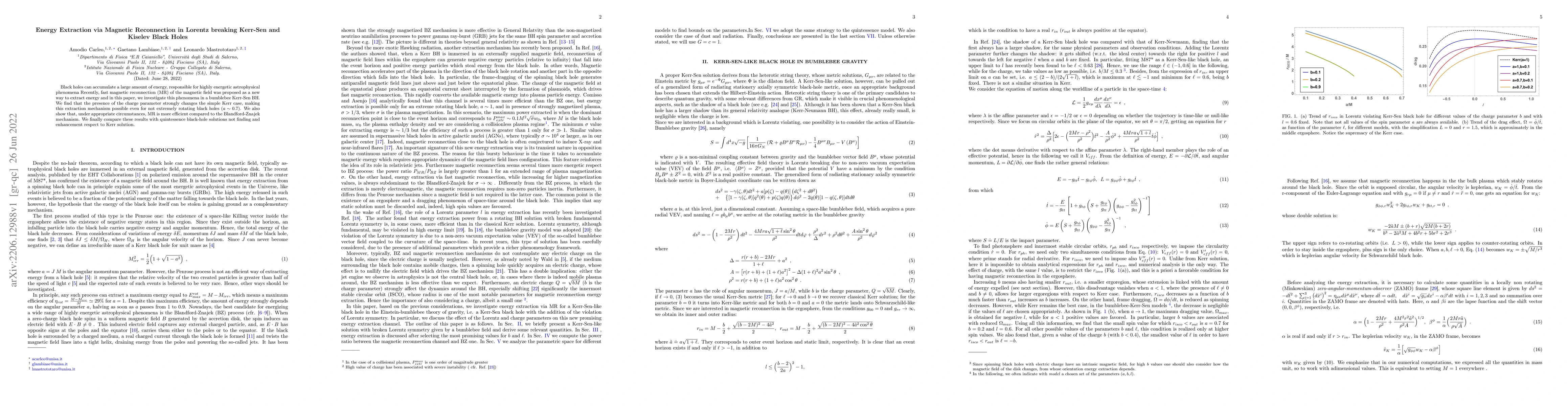 Thumbnail for Energy Extraction via Magnetic Reconnection in Lorentz breaking Kerr-Sen
  and Kiselev Black Holes