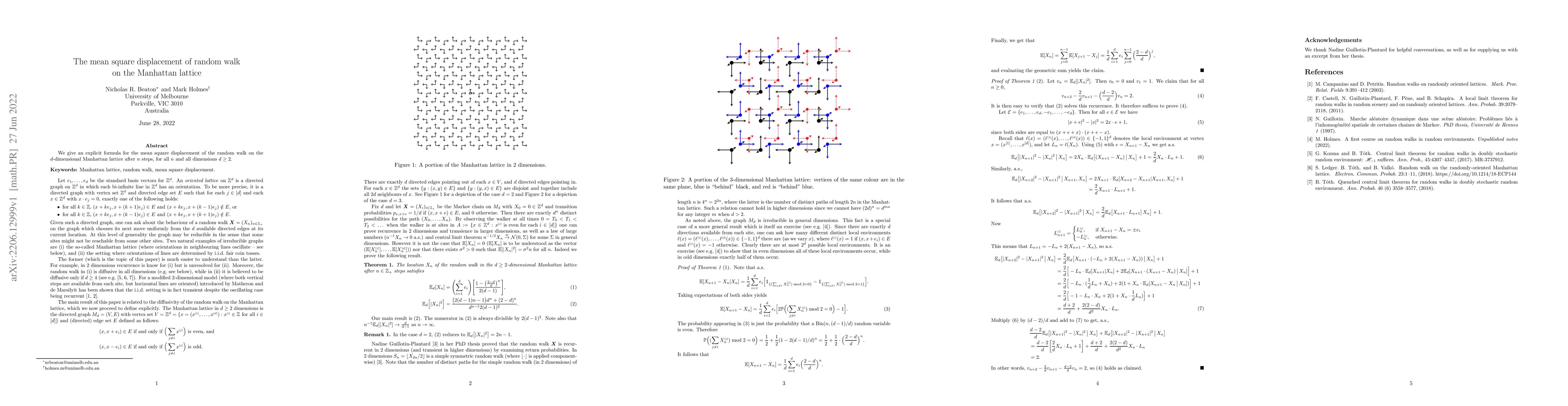 Thumbnail for The mean square displacement of random walk on the Manhattan lattice